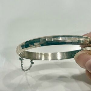 Silver and Black Checkered Bangle Bracelet